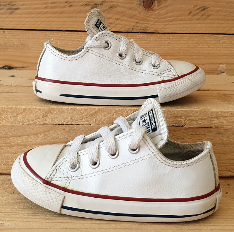 Converse Chuck Taylor OX Low Leather Kids Trainers UK7 US7 E23 735892C White Red VintageTrainers