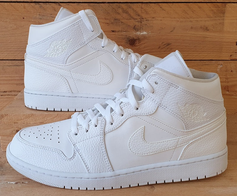 Nike Air Jordan 1 Mid Leather Trainers UK11/US12/EU46 554724-130 Triple  White