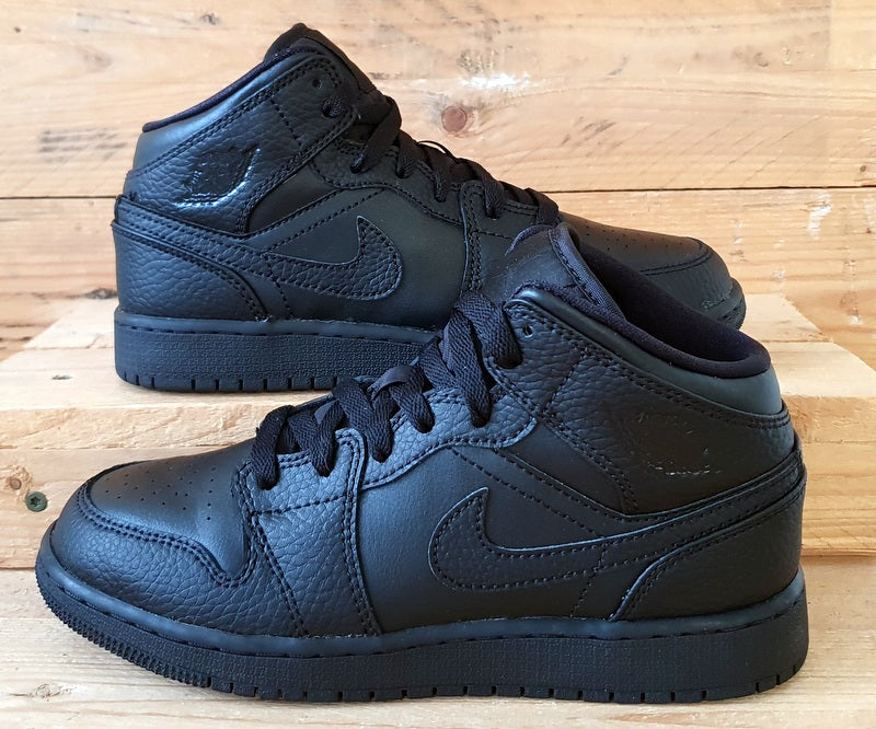 Nike Air Jordan 1 Mid Leather Trainers UK4 US4.5Y EU36.5 554725 091 Triple Black