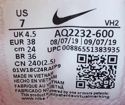 Nike Ebernon Premium Low Suede Trainers UK4.5/US7/EU38 AQ2232-600 Pink/White