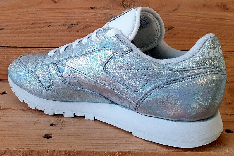 Reebok Classic Low Leather Trainers UK6/US8.5/EU39 BS5193 Silver Glitter/White