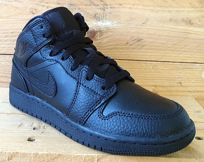 Nike Air Jordan 1 Mid Leather Trainers UK4/US4.5Y/EU36.5 554725-091 Triple Black