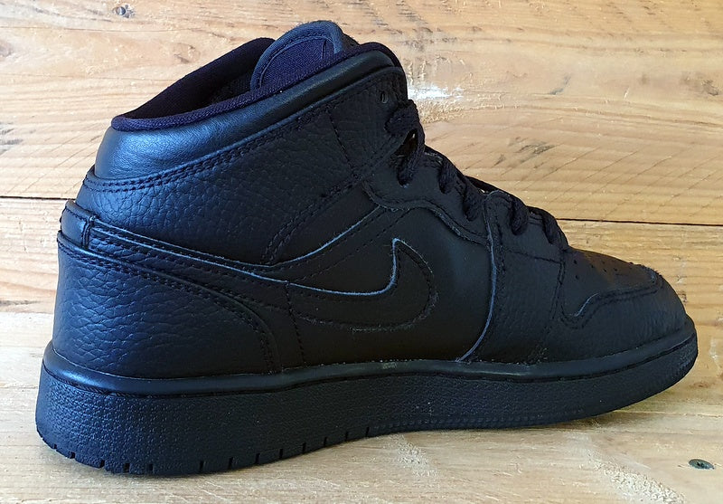 Nike Air Jordan 1 Mid Leather Trainers UK4.5/US5Y/E37.5 554725-091 Triple Black