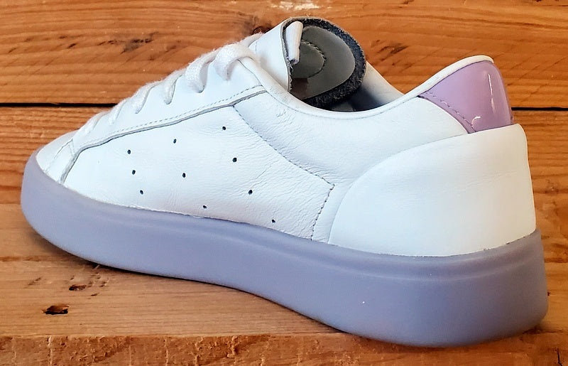 Adidas Sleek Low Leather Trainers UK7/US8.5/EU40.5 FW3461 White/Bliss Purple