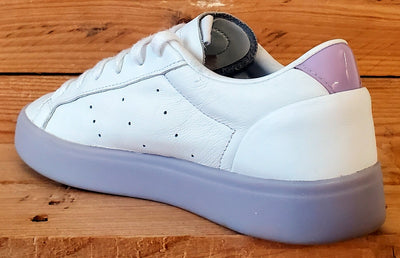 Adidas Sleek Low Leather Trainers UK7/US8.5/EU40.5 FW3461 White/Bliss Purple