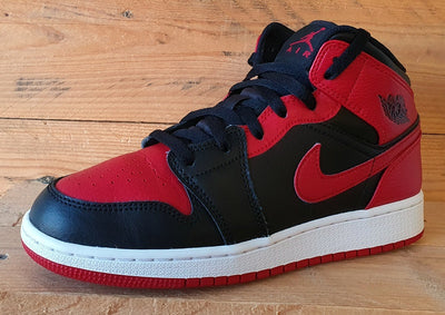 Nike Air Jordan 1 Mid Banned GS Trainers UK6/US6.5Y/EU39 554725-074 Bred