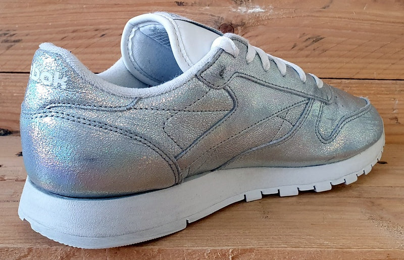 Reebok Classic Low Leather Trainers UK6/US8.5/EU39 BS5193 Silver Glitter/White