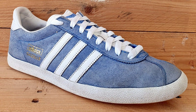 Adidas Gazelle Low Suede Trainers UK9/US9.5/EU43 G16183 Light Blue/White/Gold