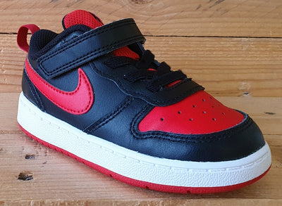 Nike Court Borough Low Leather Kids Trainers UK7.5/US8C/E25 BQ5453-007 Black/Red