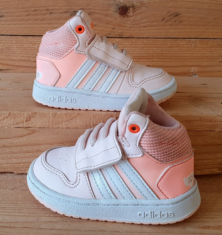 Adidas Hoops 2.0 Mid Leather/Textile Kids Trainers UK4K/US5K/EU20 FW4924 Pink