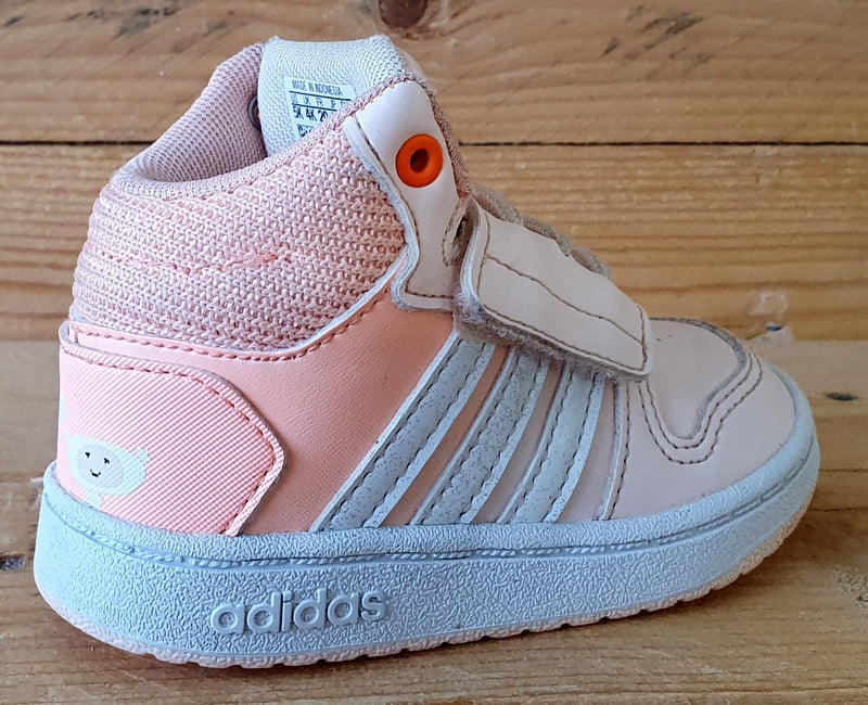 Adidas Hoops 2.0 Mid Leather/Textile Kids Trainers UK4K/US5K/EU20 FW4924 Pink