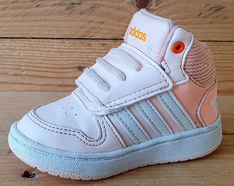 Adidas Hoops 2.0 Mid Leather/Textile Kids Trainers UK4K/US5K/EU20 FW4924 Pink