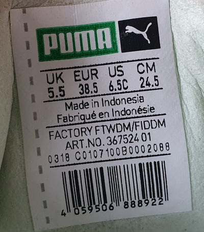 Puma Suede Low Trainers UK5.5/US6.5C/EU38.5 367524 01 Light Green/White/Gold