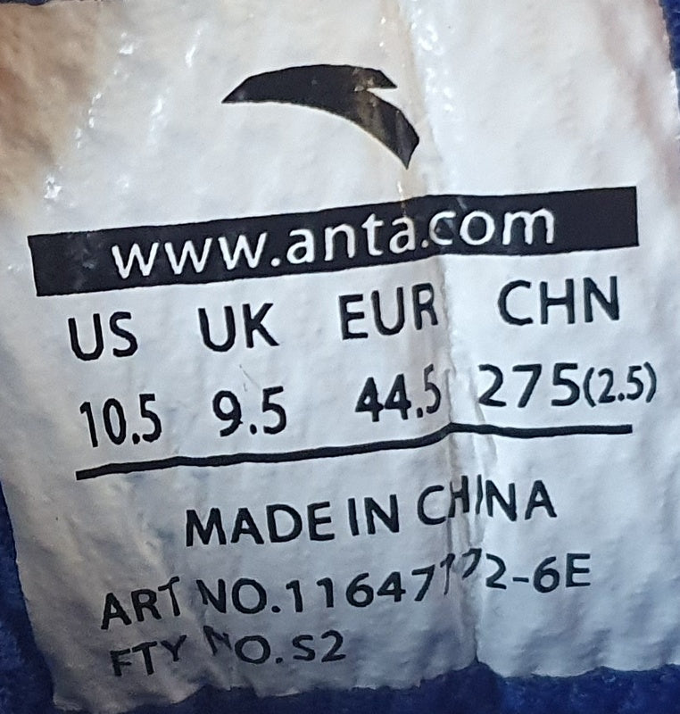 Anta Running Textile Trainers UK9.5/US10.5/EU44.5 11647772-6E Blue/Black/White