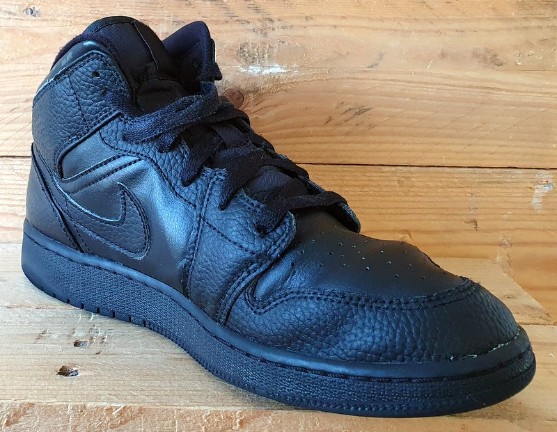 Nike Air Jordan 1 Mid Leather Trainers UK6/US6.5Y/EU39 554725-091 Triple Black