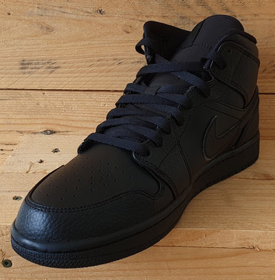 Nike Air Jordan 1 Mid Leather Trainers UK9/US10/EU44 554724-091 Triple Black