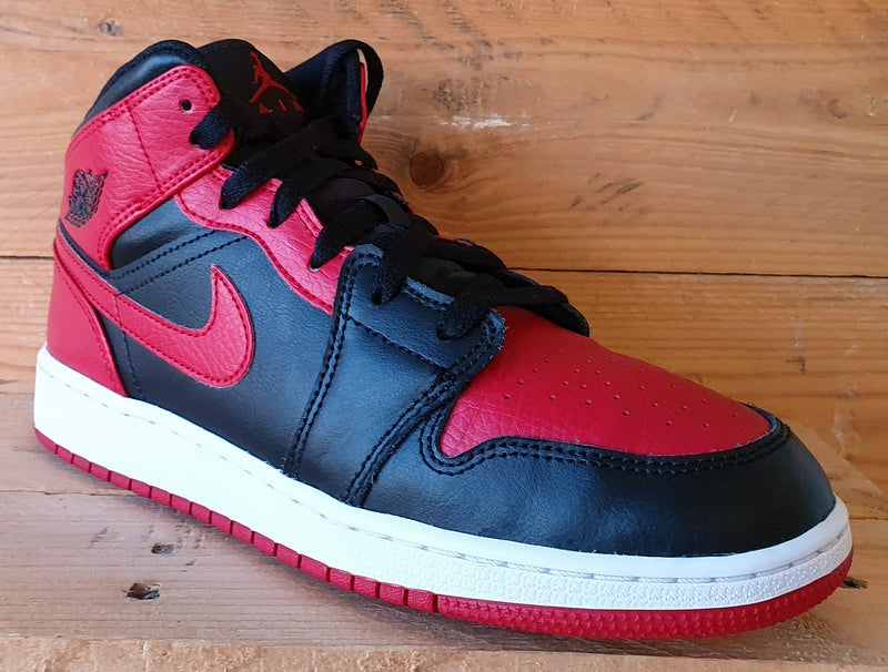 Nike Air Jordan 1 Mid Banned GS Trainers UK6/US6.5Y/EU39 554725-074 Bred