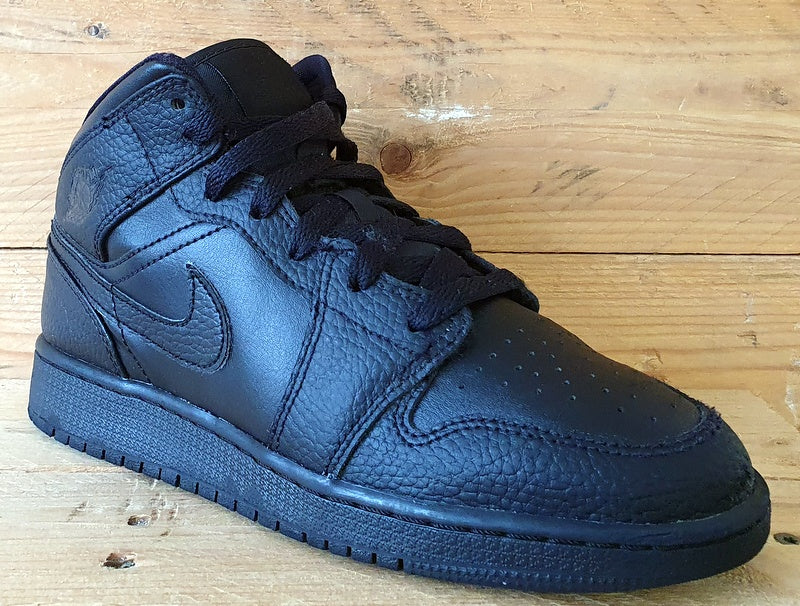 Nike Air Jordan 1 Mid Leather Trainers UK4.5/US5Y/E37.5 554725-091 Triple Black