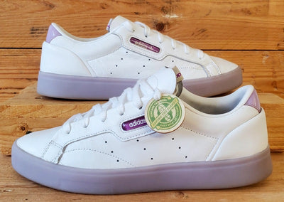 Adidas Sleek Low Leather Trainers UK7/US8.5/EU40.5 FW3461 White/Bliss Purple