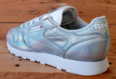 Reebok Classic Low Leather Trainers UK6/US8.5/EU39 BS5193 Silver Glitter/White