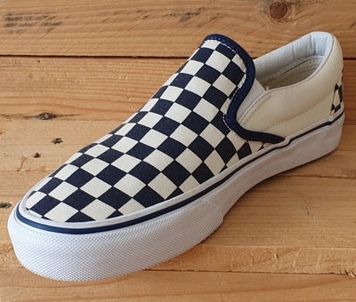 Vans Customs Checkerboard Low Canvas Trainers UK7/US8/EU40.5 Navy Blue/Cream