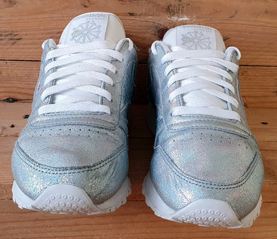 Reebok Classic Low Leather Trainers UK6/US8.5/EU39 BS5193 Silver Glitter/White