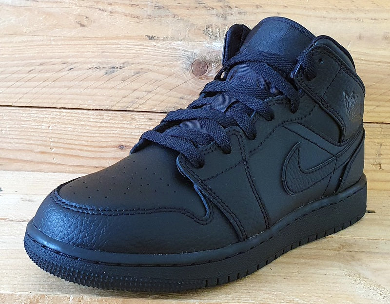 Nike Air Jordan 1 Mid Leather Trainers UK4/US4.5Y/EU36.5 554725-091 Triple Black