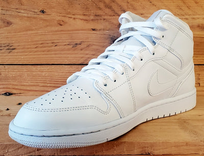 Nike Air Jordan 1 Mid Leather Trainers UK8.5/US9.5/EU43 554724-136 Triple White