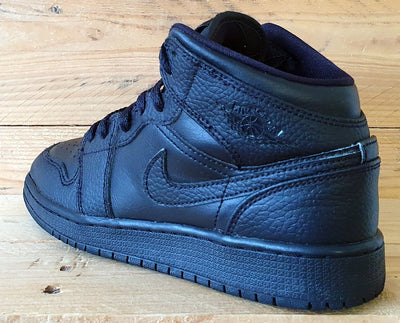 Nike Air Jordan 1 Mid Leather Trainers UK4.5/US5Y/E37.5 554725-091 Triple Black