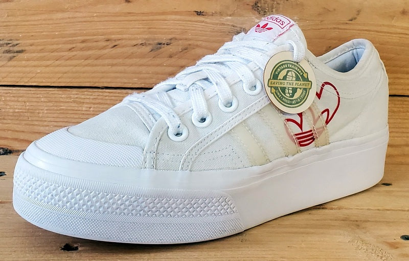 Adidas Nizza Platform Low Canvas Trainers UK6/US7.5/EU39 FX9179 White/Red