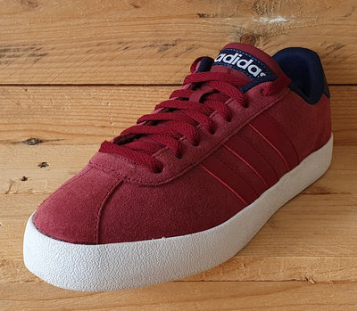 Adidas Court Vulc Low Suede Trainers UK8/US8.5/EU42 BB9636 Burgundy/White