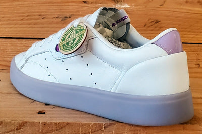 Adidas Sleek Low Leather Trainers UK7/US8.5/EU40.5 FW3461 White/Bliss Purple