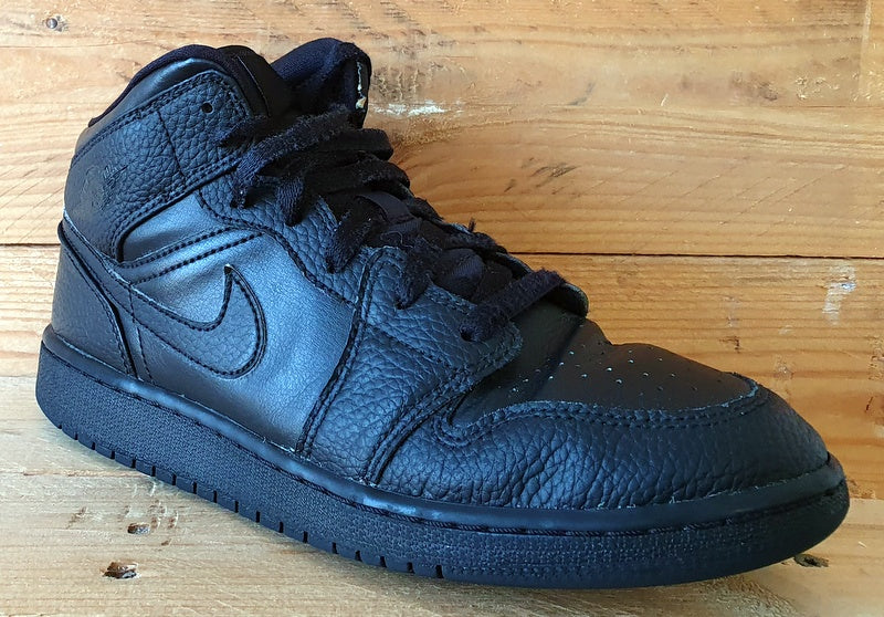 Nike Air Jordan 1 Mid Leather Trainers UK6/US6.5Y/EU39 554725-091 Triple Black