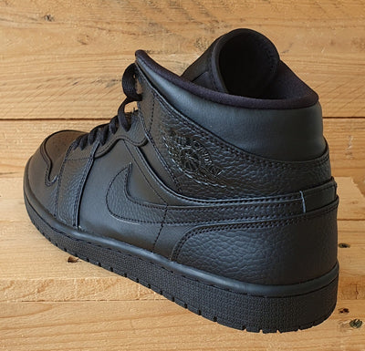 Nike Air Jordan 1 Mid Leather Trainers UK9/US10/EU44 554724-091 Triple Black