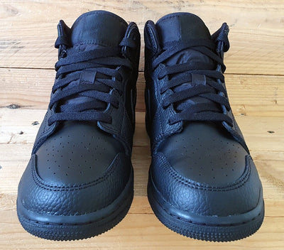 Nike Air Jordan 1 Mid Leather Trainers UK4/US4.5Y/EU36.5 554725-091 Triple Black