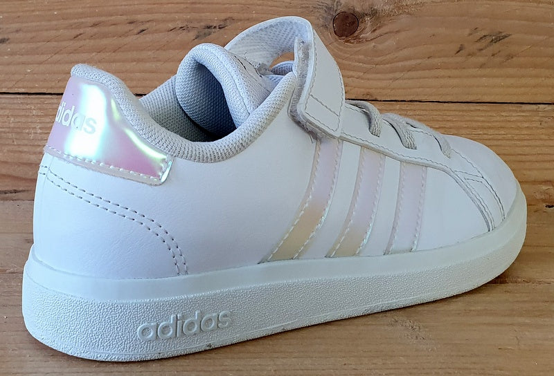 Adidas Grand Court Low Leather Trainers UK1/US1.5/EU33 GY2327 White/Iridescent