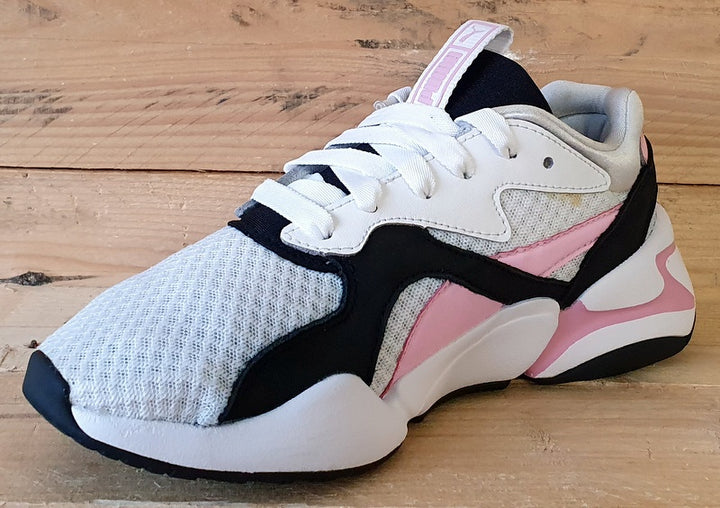 Puma Nova 90s Bloc Leather Textile Trainers UK4 US6.5 EU37 369486 03 White Pink VintageTrainers