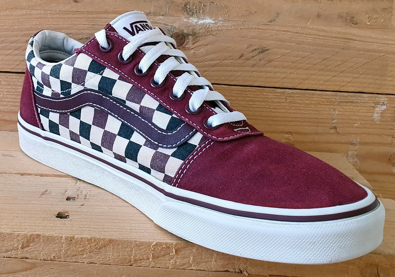 Vans Off The Wall Canvas Trainers UK9.5 US10.5 EU44 500714 Burgundy Checkerboard VintageTrainers