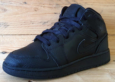 Nike Air Jordan 1 Mid Leather Trainers UK4.5/US5Y/E37.5 554725-091 Triple Black