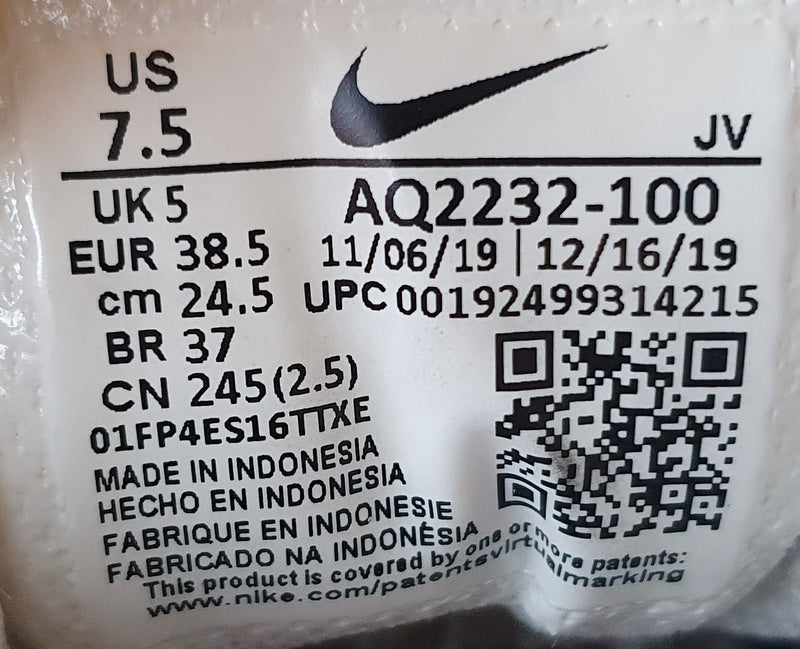Nike Ebernon Premium Low Leather Trainers UK5/US7.5/EU38.5 AQ2232-100 White/Pink