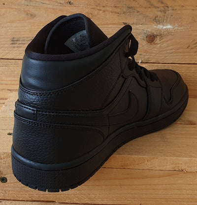 Nike Air Jordan 1 Mid Leather Trainers UK9/US10/EU44 554724-091 Triple Black