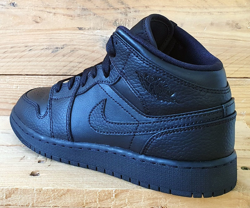 Nike Air Jordan 1 Mid Leather Trainers UK4/US4.5Y/EU36.5 554725-091 Triple Black