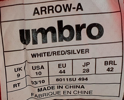 Umbro Arrow Low Textile Trainers UK9/US10/EU44 80115U 494 White/Grey/Red
