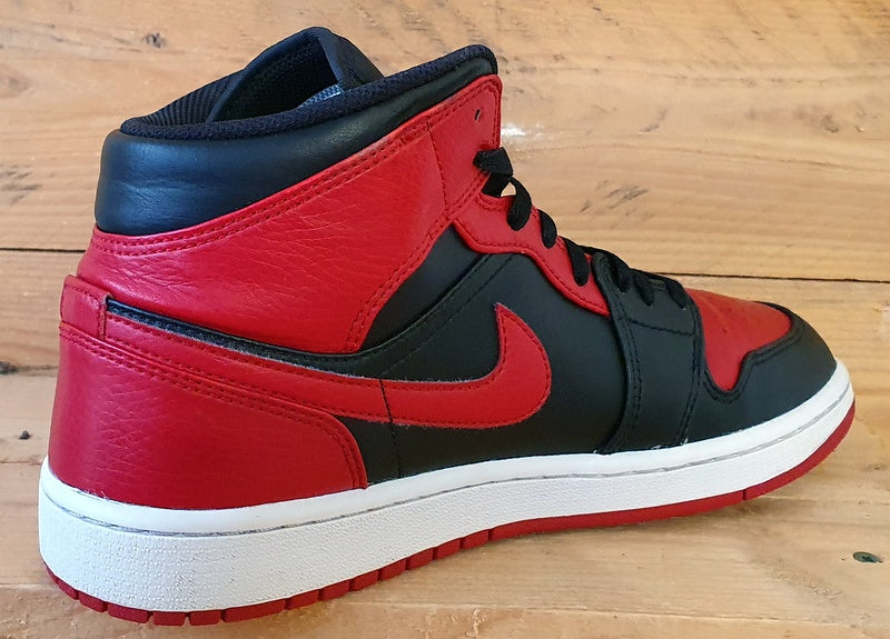 Nike Air Jordan 1 Mid Banned Leather Trainers UK8.5/US9.5/EU43 554724-074 Bred