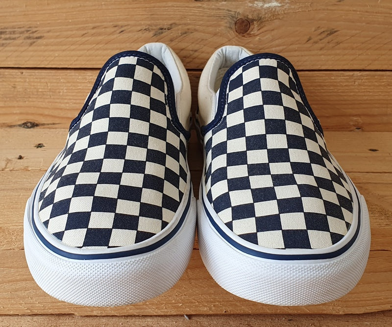 Vans Customs Checkerboard Low Canvas Trainers UK7/US8/EU40.5 Navy Blue/Cream