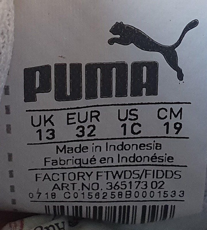 Puma Smash V2 Leather Low Kids Trainers UK13/US1C/EU32 365173 02 Triple White