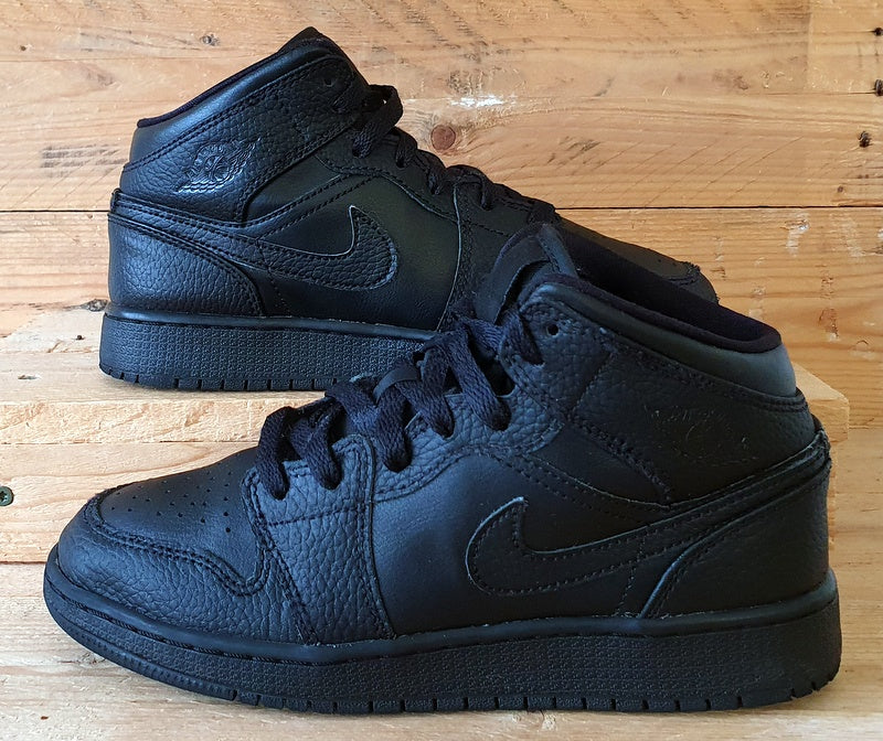 Nike Air Jordan 1 Mid Leather Trainers UK4.5/US5Y/E37.5 554725-091 Triple Black