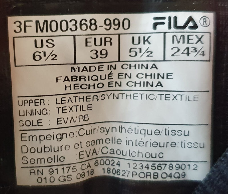 Fila Mid Leather/Textile Trainers 3FM00368-990 Black UK5.5/US6.5/EU39