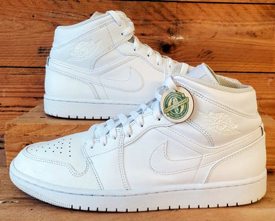 Nike Air Jordan 1 Mid Leather Trainers UK8.5/US9.5/EU43 554724-136 Triple White