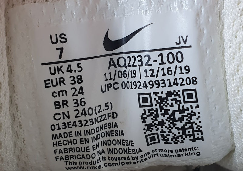 Nike Ebernon Premium Low Leather Trainers UK4.5/US7/EU38 AQ2232-100 White/Pink